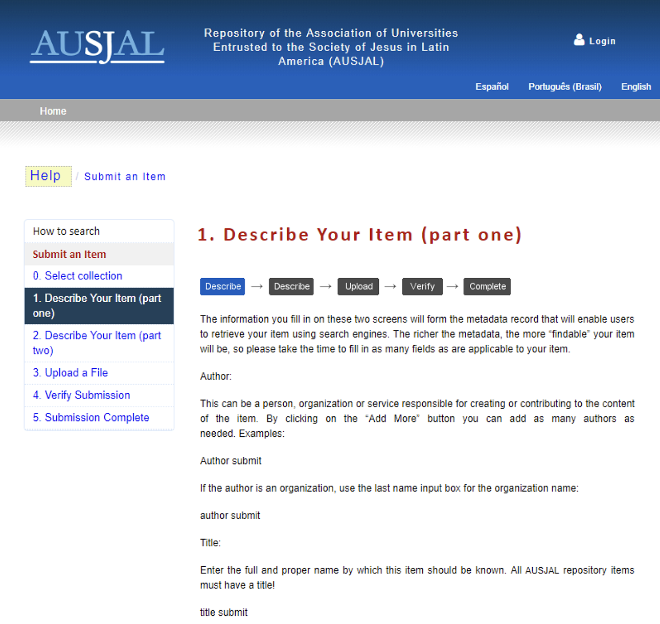 AUSJAL Repository Help Module Front page