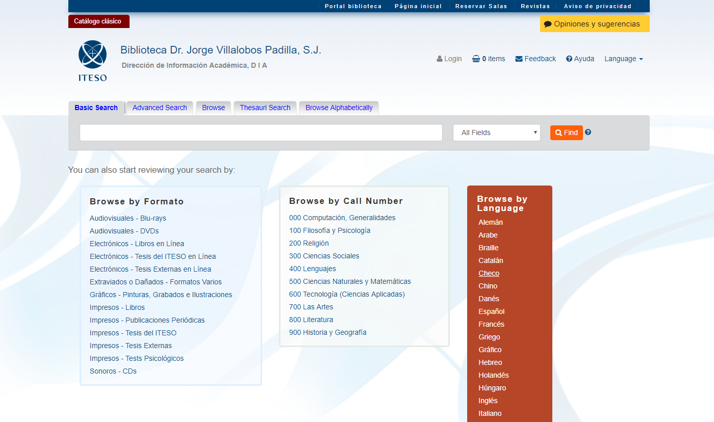 OPAC's Discovery Search Interface. Front Page.